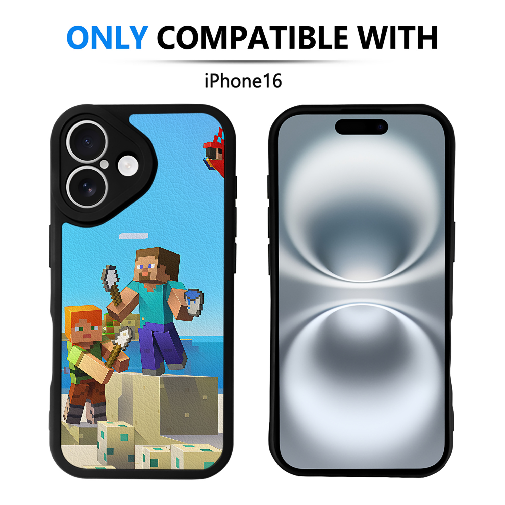 （画像用） マインクラフト ブロックの世界 Minecraft MC Block world 【iPhone 16シリーズ対応】シリコンスマホケース（レザー調） 材質：シリコン